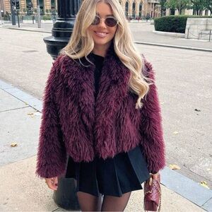 Women's Shein Burgundy Faux Fur Jacket